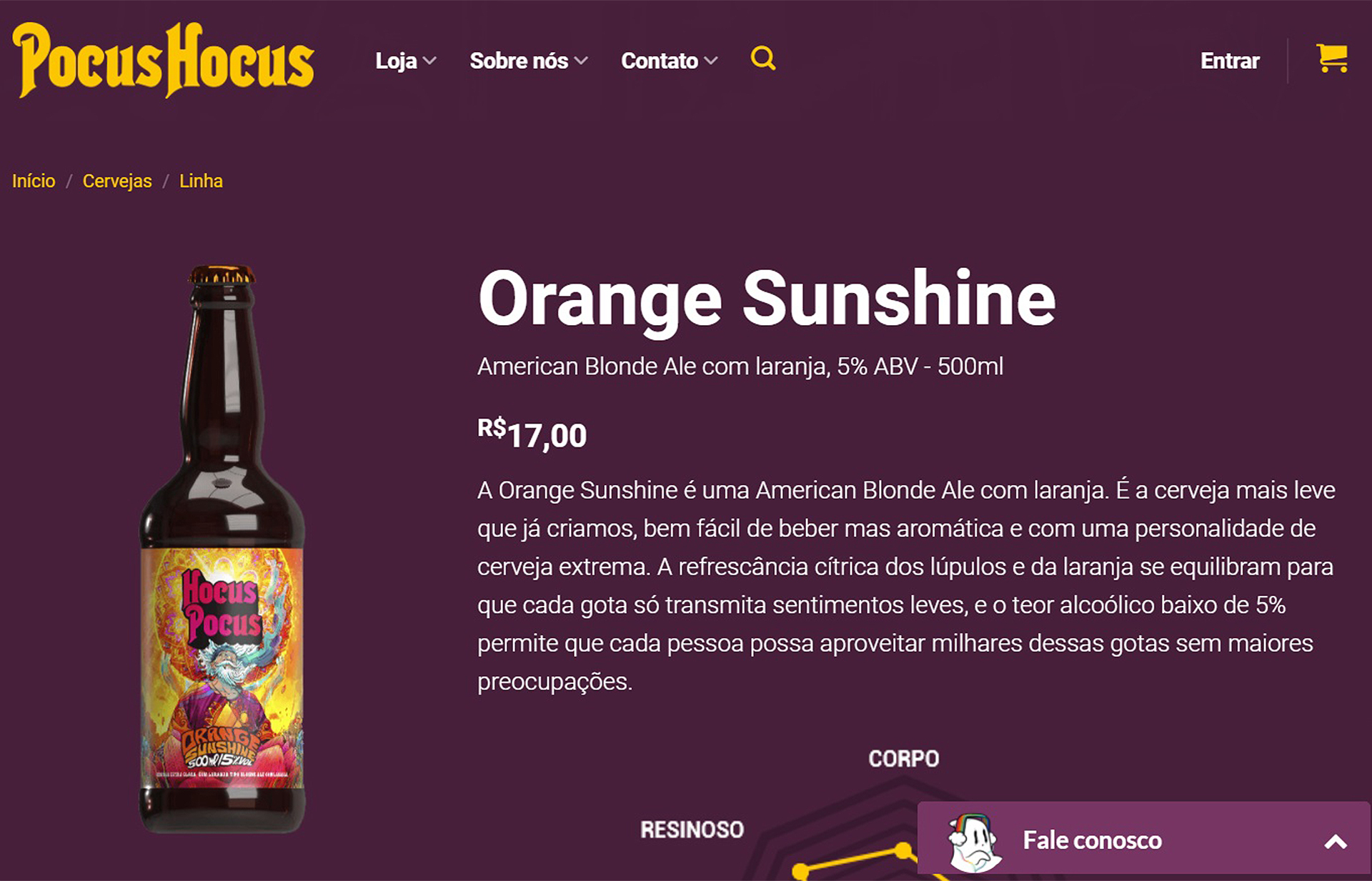 Descrição de produto no site da Hocus Pocus Descrição de produto no site da Hocus Pocus